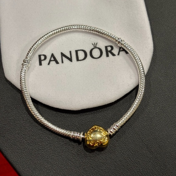 Pandora Jewelry - Pandora Silver Bracelet with Gold Plated Heart Closure. NWOT